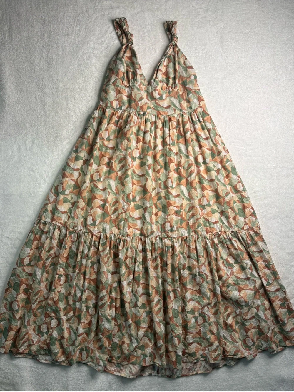 Abercrombie & Fitch Maxi Dress in Cream, Green & Tan